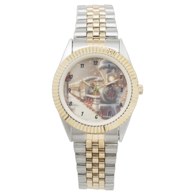 Ein magischer Winter Wonderland Weihnachtszug Armbanduhr (Vorderseite)