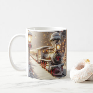Ein magischer Winter Wonderland Weihnachtszug Kaffeetasse