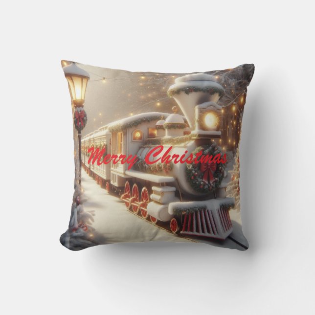 Ein magischer Winter Wonderland Weihnachtszug Kissen (Vorderseite)