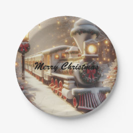 Ein magischer Winter Wonderland Weihnachtszug Pappteller