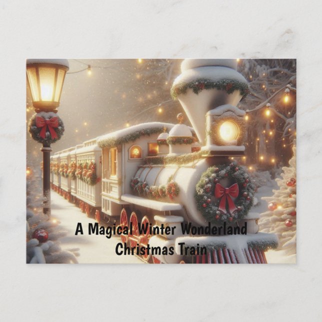 Ein magischer Winter Wonderland Weihnachtszug Postkarte (Vorderseite)