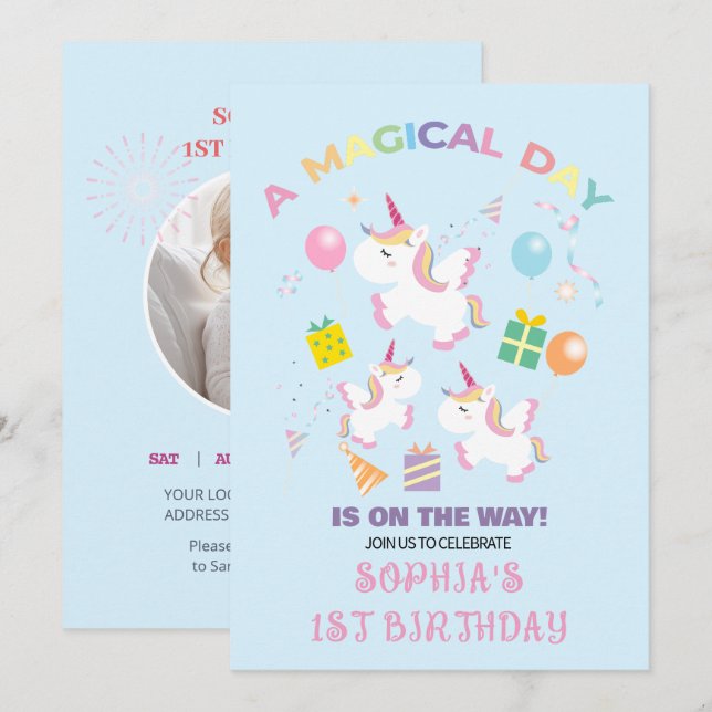 Ein magisches Einhorn zum Geburtstag Einladung (Vorne/Hinten)