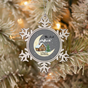 Ein magisches Weihnachten   Whimsical Santa Schlit Schneeflocken Zinn-Ornament
