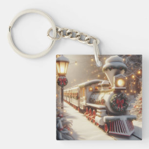 Ein magisches Winterwunderland-Weihnachtszug Schlüsselanhänger