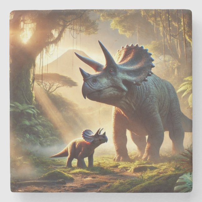 Ein majestätischer, erwachsener Triceratops Steinuntersetzer (Vorderseite)