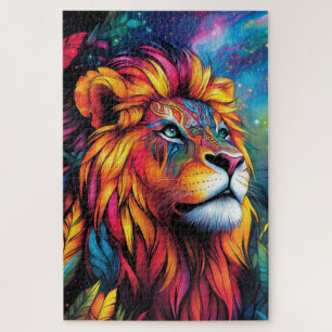 Ein majestätischer Löwe mit einer leuchtenden Neon