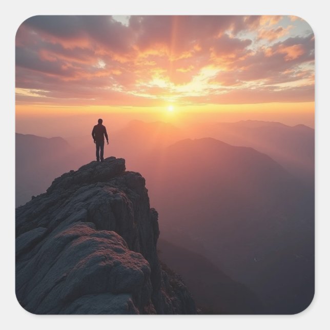 Ein majestätischer Sonnenaufgang vom Gipfel des Be Quadratischer Aufkleber (Vorderseite)
