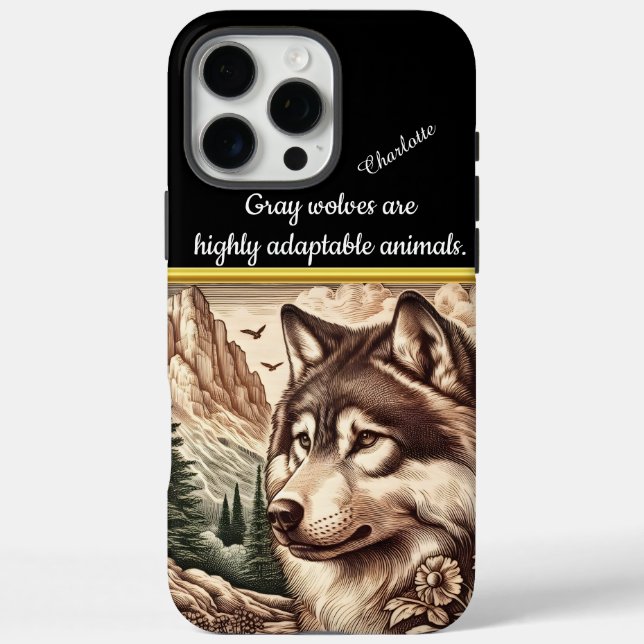 Ein majestätischer Wolf blickt über eine ruhige La iPhone 16 Pro Max Hülle (Rückseite)