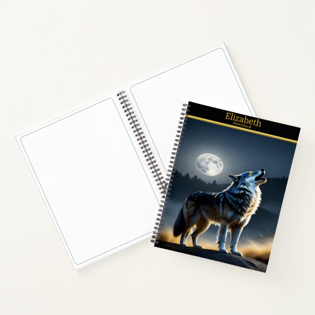 Ein majestätischer Wolf heult am hellen Mondschein Notizbuch (Innenseite)