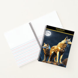 Ein majestätischer Wolf heult unter dem Himmel des Notizbuch