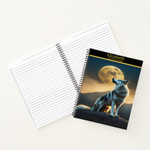 Ein majestätischer Wolf singt der Vollmondnacht ei Notizbuch
