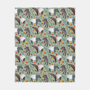 Ein malayisches Tapir-Tiermuster in Grün und Schw Fleecedecke