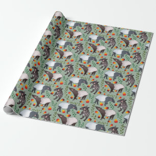 Ein malayisches Tapir-Tiermuster in Grün und Schw Geschenkpapier