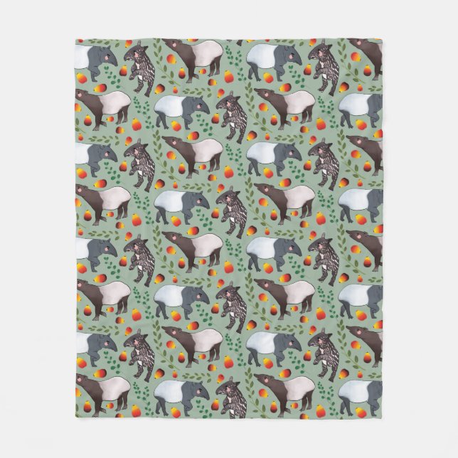 Ein malayisches Tapir-Tiermuster in Grün und Schwa Fleecedecke (Vorderseite)
