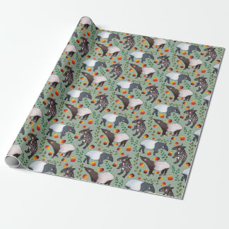 Ein malayisches Tapir-Tiermuster in Grün und Schwa Geschenkpapier