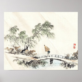Ein Mann, der die Brücke durch Kōno Bairei Imitats Poster