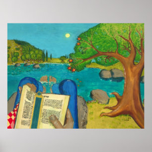 Ein Mann, der Psalm 1 in der hebräischen Bibel lie Poster