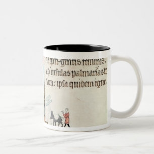 Ein Mann, der seine Esel-tragenden Taschen von Zweifarbige Tasse