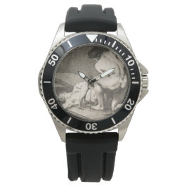 Ein Mann hebt die Legen eines anderen Mannes Armbanduhr