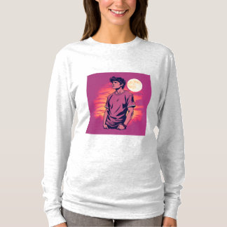 Ein Mann in der Sonnenuntergangsszene, lange Ärmel T-Shirt