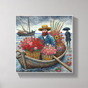 Ein Mann in einem kleinen Holzboot Van Gogh Art Leinwanddruck