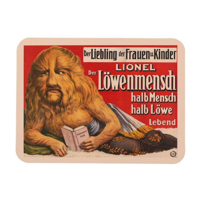 Ein Mann mit Löwenkopf, der Shakespeare liest, 191 Magnet (Horizontal)