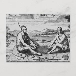 Ein Mann und seine Ehefrau zum Abendessen, 1705 Postkarte
