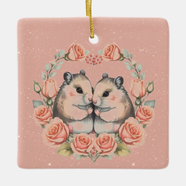Ein Mauspaar im Kraut von Rose Valentine Cera Keramikornament (Vorderseite)
