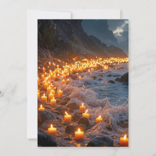 Ein Meer aus Kerzenlicht am Strand, Kondolenzkarte Karte