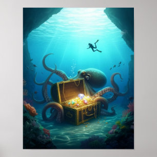 Ein Meereskreatur schützt einen Schatz Poster