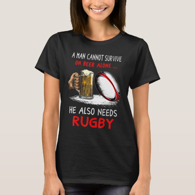 Ein Mensch kann nicht allein auf Bier überleben, e T-Shirt (Vorderseite)