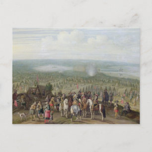 Ein militärisches Lager mit Milizen für Pferde, Tr Postkarte