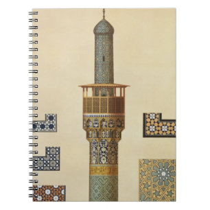 Ein Minarett und Keramik-Details von der Moschee Notizblock