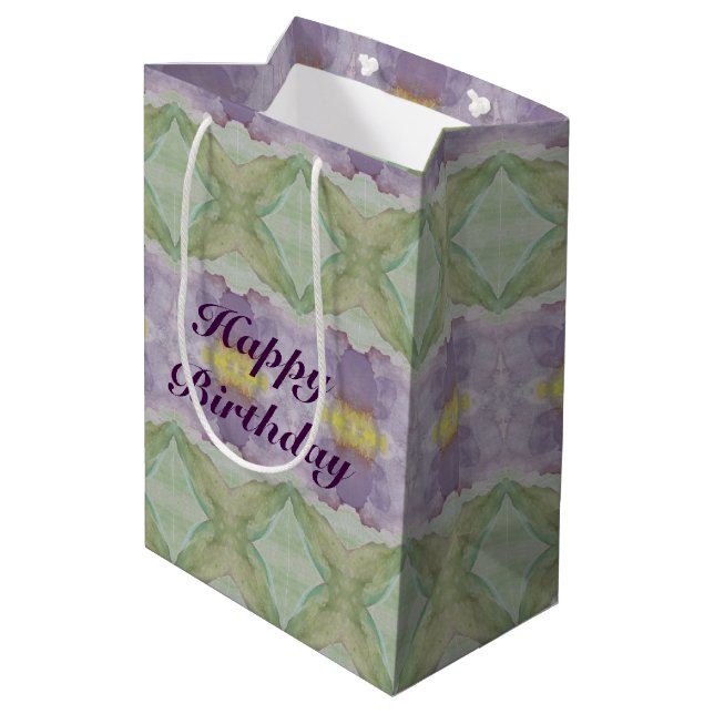Ein mitteldunkler Lila Wasserfarbenbeutel Mittlere Geschenktüte (Rückseite Schrägansicht)