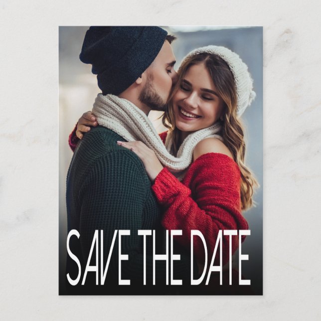 Ein modernes Foto Save the Date vertikal Ankündigungspostkarte (Vorderseite)