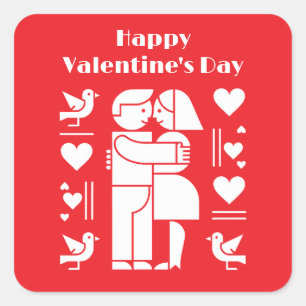 Ein modernes Valentinstag im Bauhaus-Stil Quadratischer Aufkleber