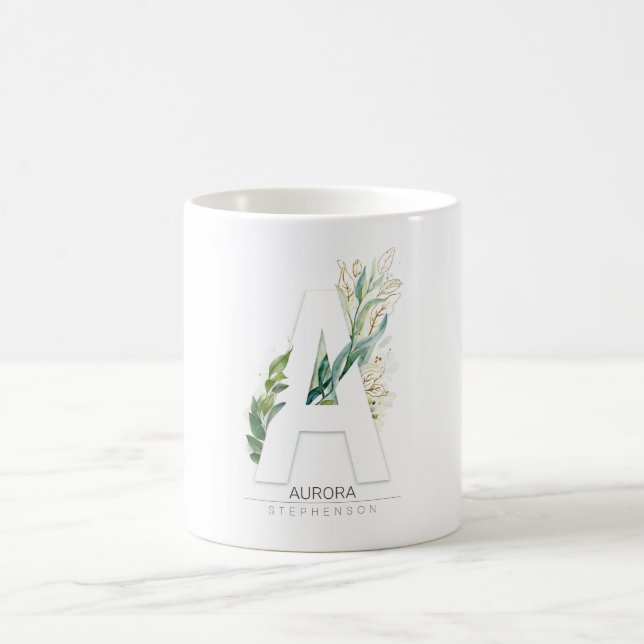 Ein Monogram Gold Greenery  eleganten Namen Kaffeetasse (Mittel)
