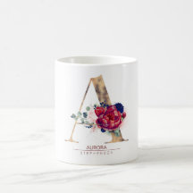 Ein Monogramm Floral Burgund Rot und Navy Blau