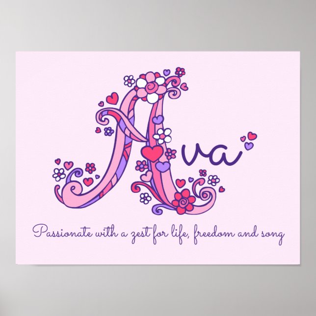 Ein Monogramm Kunst Ava Mädchen Name Bedeutung Pos Poster (Vorne)