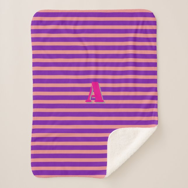 Ein Monogramm Lila rosa Streifen Sherpadecke (Vorderseite)
