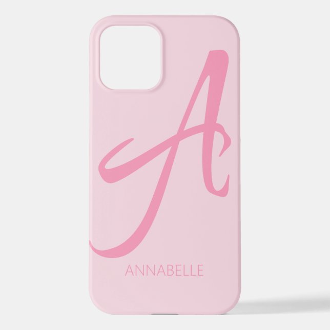 Ein Monogramm Personalisiert rosa iPhone 12 Hülle (Rückseite)