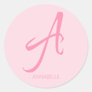 Ein Monogramm Personalisiert rosa Runder Aufkleber