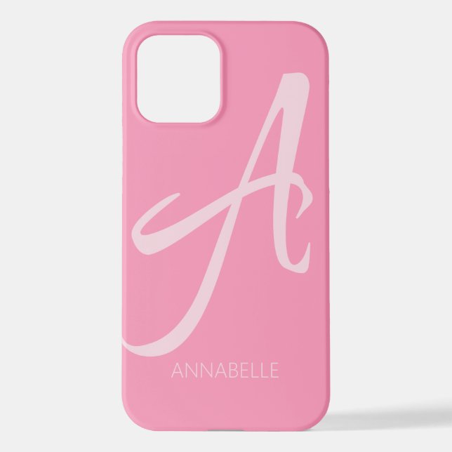 Ein Monogramm Personalisierter rosa iPhone-Fall iPhone 12 Hülle (Rückseite)