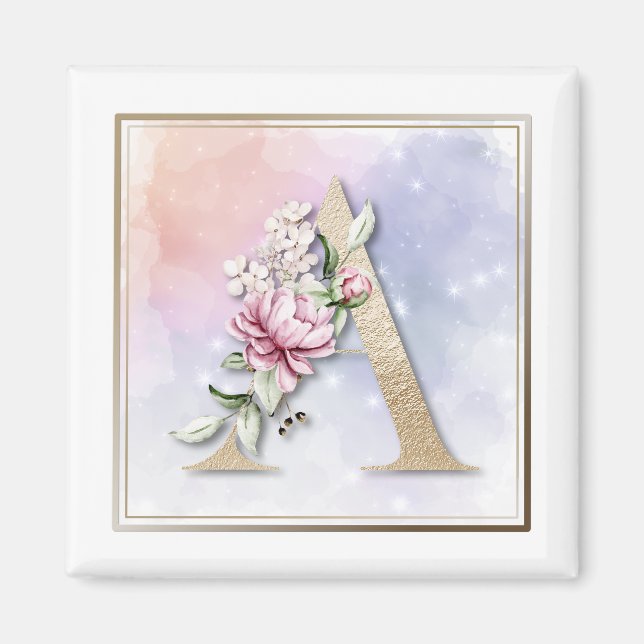 Ein Monogramm rosa Floral Magnet (Vorne)