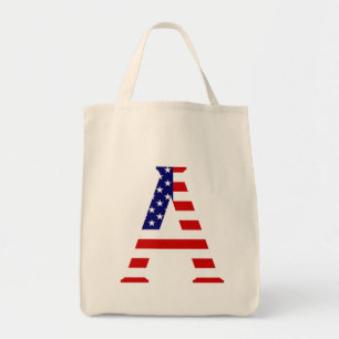 Ein Monogramm überlagert sich auf der US-Flagge-Ka Tragetasche