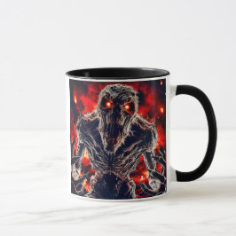 Ein Monster kommt aus den Flammen. Tasse