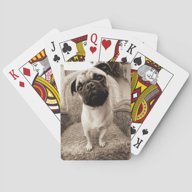 Ein Mops mit Kopf, der zur Seite getippt wurde Spielkarten (Rückseite)