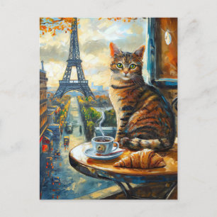 Ein Morgen in Paris Getigelte Katze im Café Einladungspostkarte