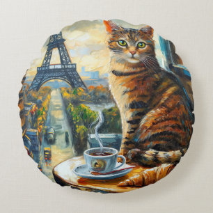Ein Morgen in Paris   Getigelte Katze im Café Rundes Kissen