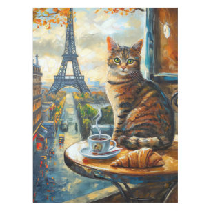 Ein Morgen in Paris   Getigelte Katze im Café Tischdecke
